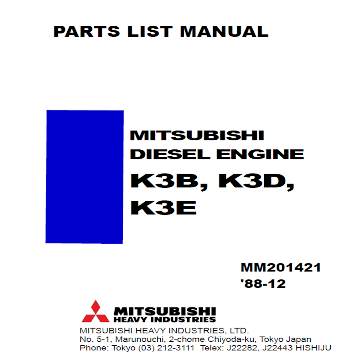 Mitsubishi K3B K3D K3E Engine Parts Manual PDF - cover